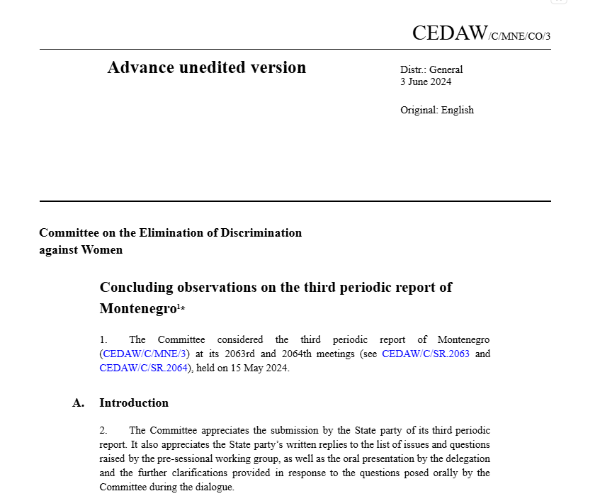 Concluding observations on the third periodic report of Montenegro